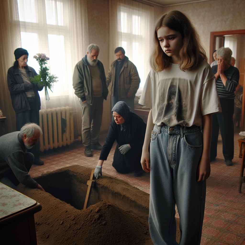 «Раз, два, три! Ну что так медленно-то?» — с нетерпением спросила тринадцатилетняя Ксюша на похоронах, ожидая конца этого doloroso события