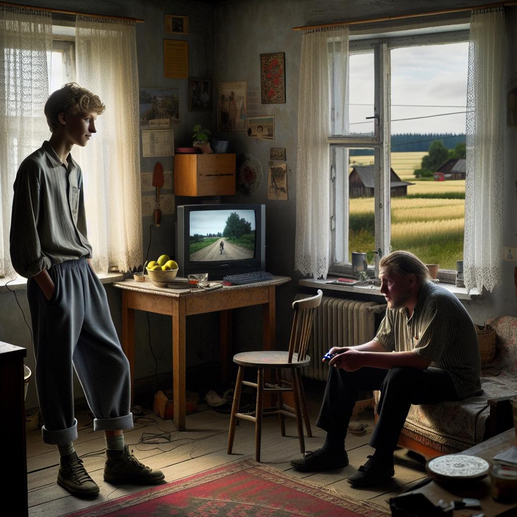 «Ну, в общем, развлекайся, наслаждайся деревенской жизнью» — сказал отец, оставляя сына наедине с печальным поросёнком и глухонемым дедом